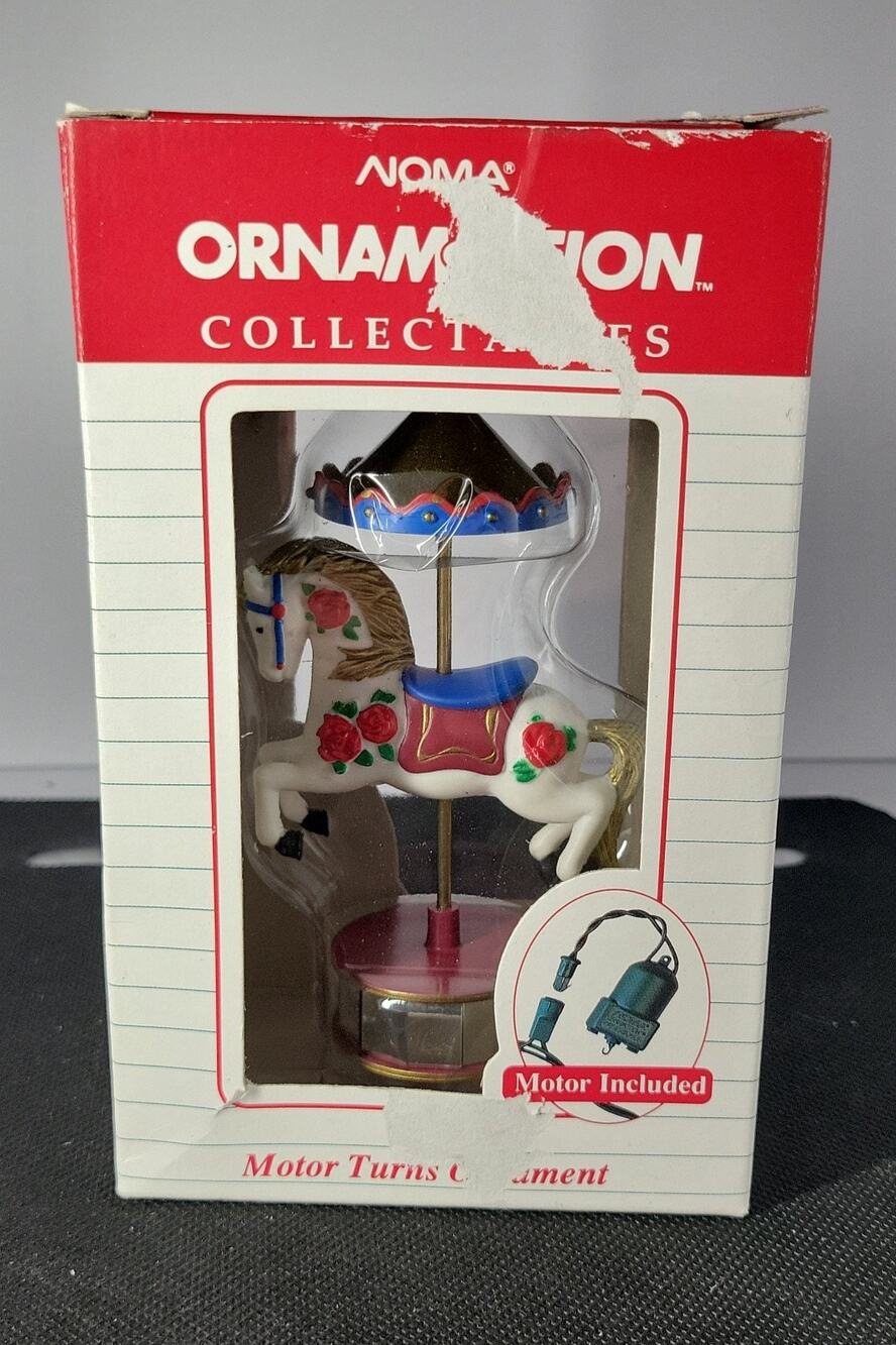 Vintage NOMA Carousel Horse Motion Ornament With Motor Original Box 5” Christmas
